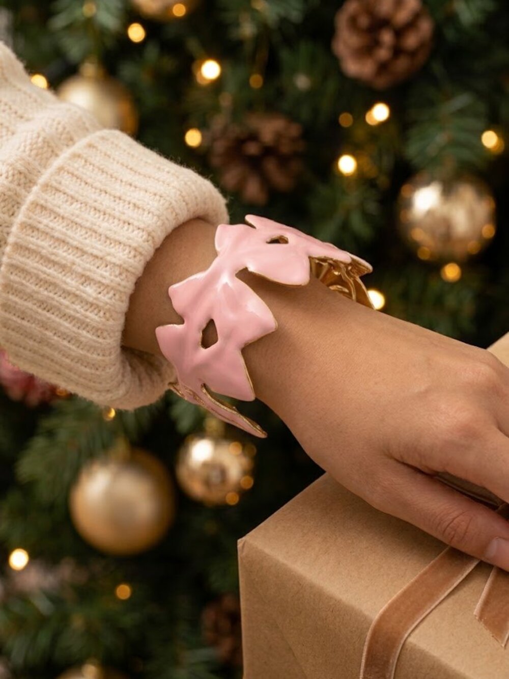 Colorful Bow Boutique Bracelet Holiday Christmas Enamel Metal Statement Cuff